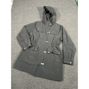 J. Crew Trench Coat Rain Jacket Women's Medium Black Duffle Toggles Waterproof